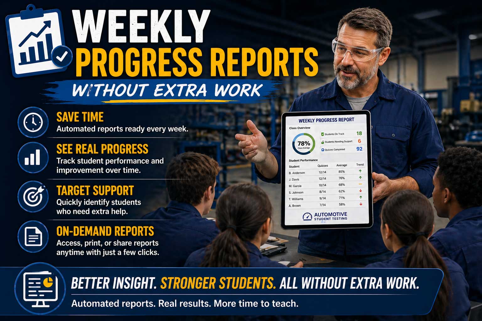 Automotive Student Testing has automated reports for instructors